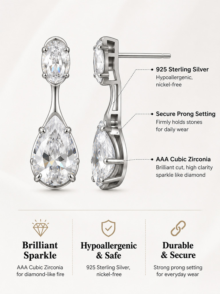 Silver Dangle Earrings with Zirconia