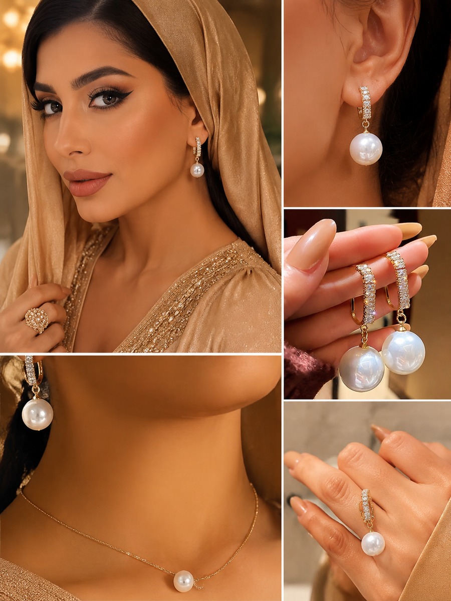 White Pearl Drop Hoop Earrings with Zirconia