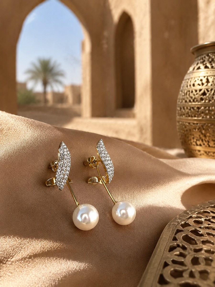 Pave Crystal and Pearl Drop Earrings