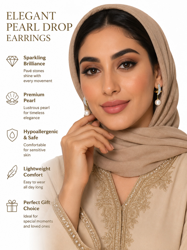 Pave Crystal and Pearl Drop Earrings
