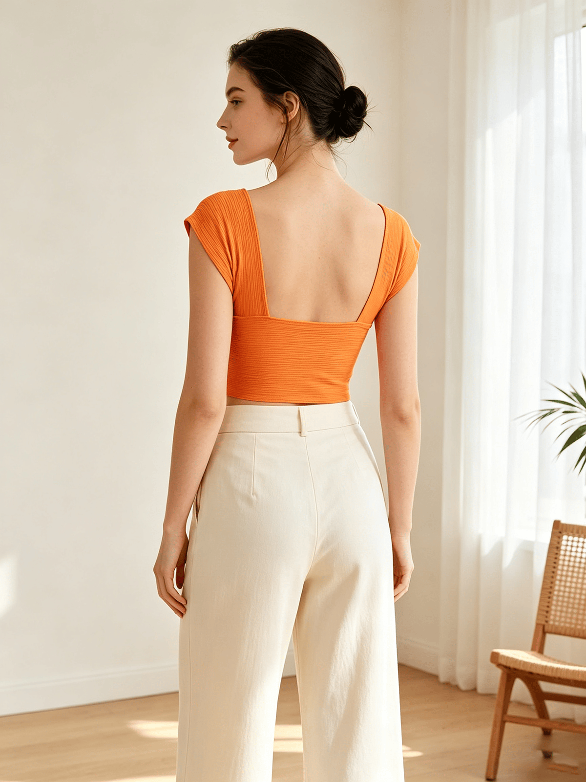 Orange Cut-Out Cap Sleeve Crop Top