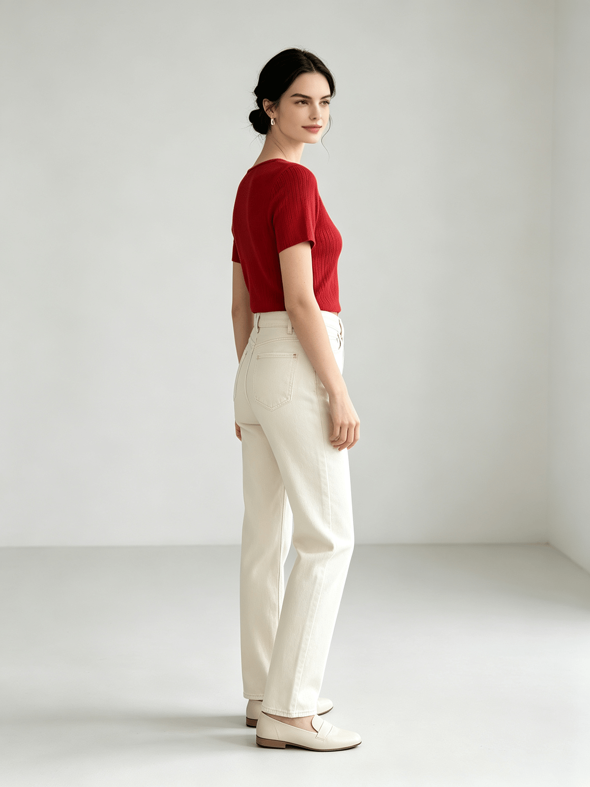 Red Ribbed V-Neck Short Sleeve Top