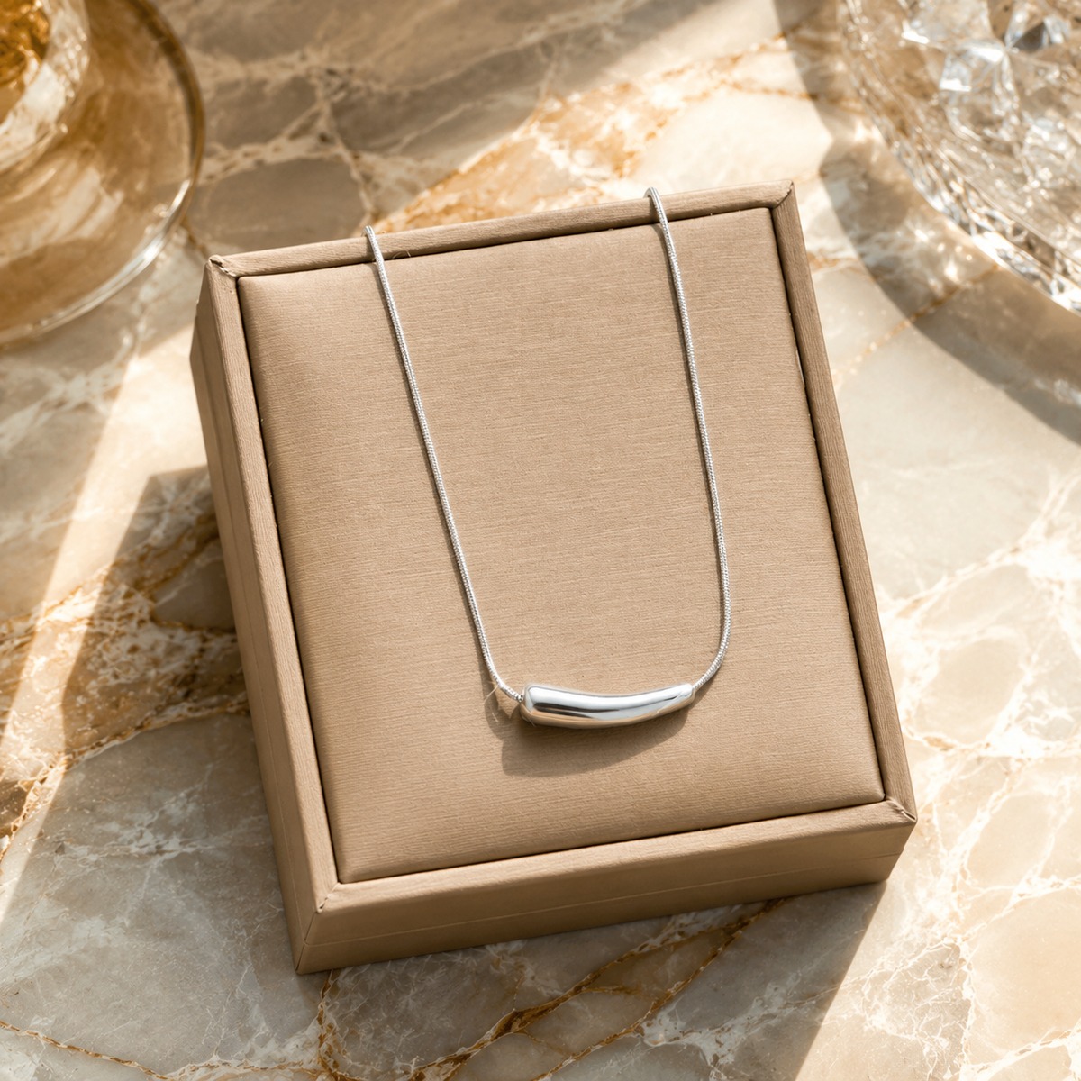 Silver Curved Bar Necklace