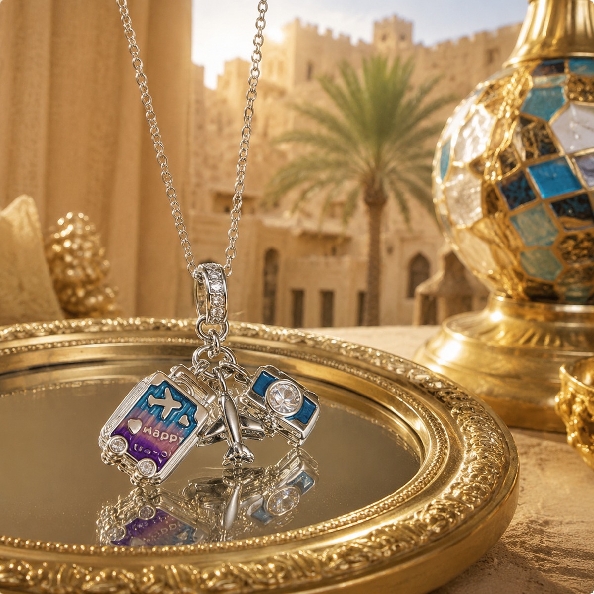 Multi-Color Travel Charm Pendant Necklace