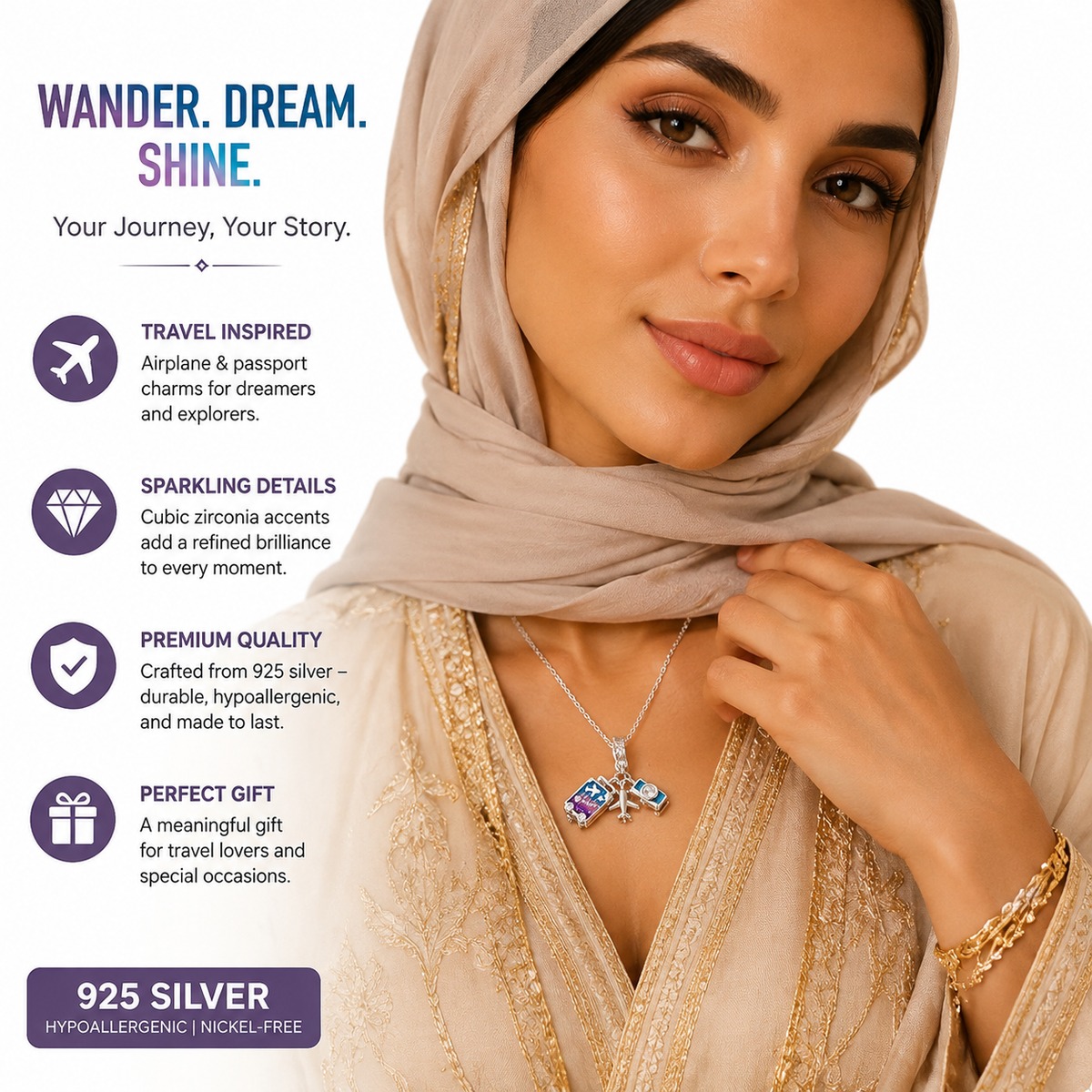 Multi-Color Travel Charm Pendant Necklace