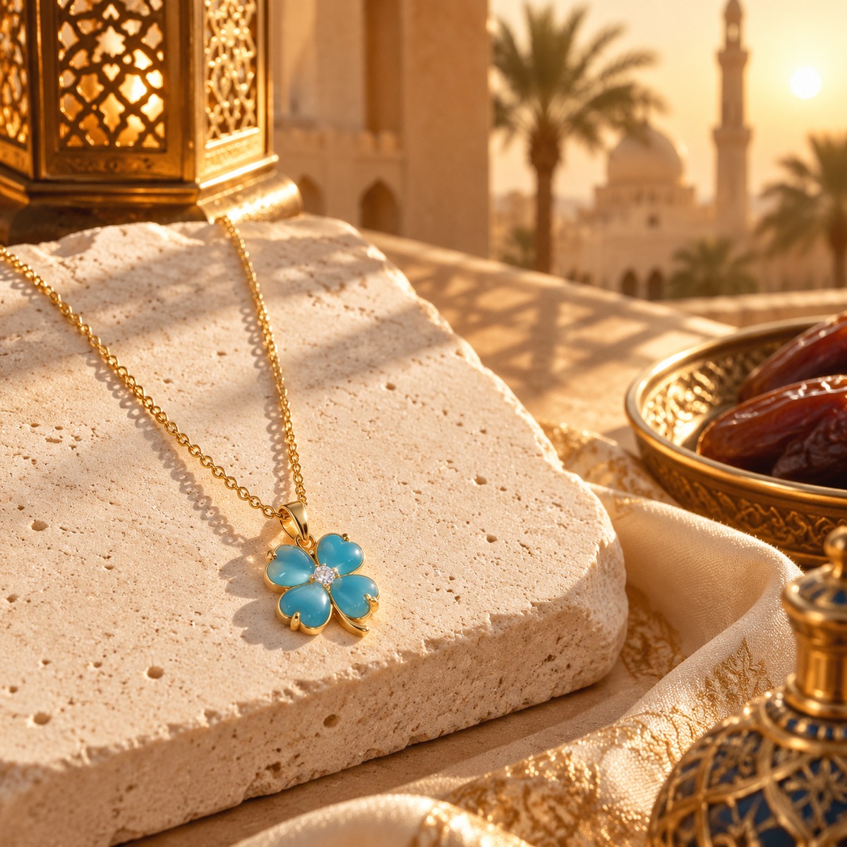 Light Blue Clover Necklace
