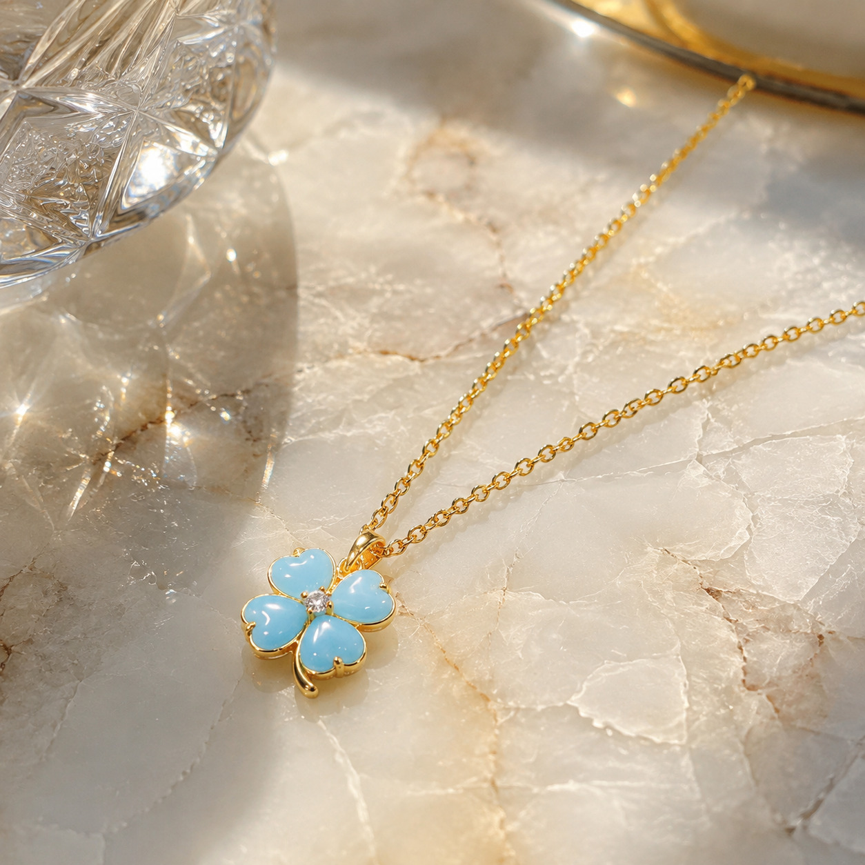Light Blue Clover Necklace