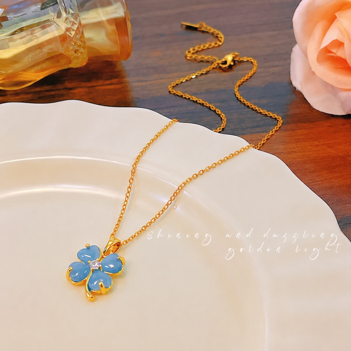 Light Blue Clover Necklace