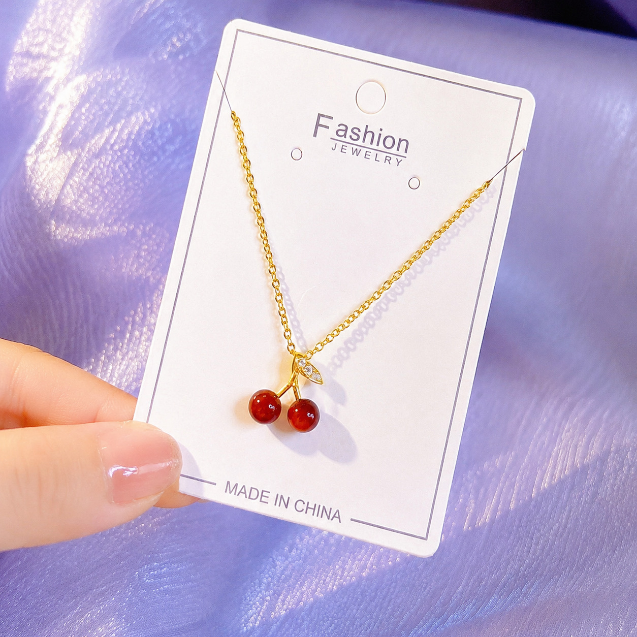 Gold Plated Red Cherry Pendant Necklace