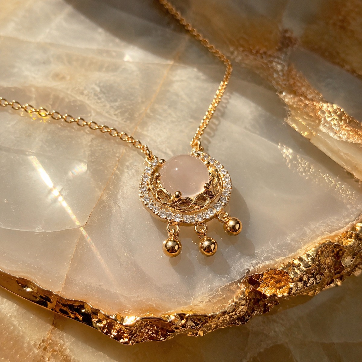 Moon Rose Quartz Necklace