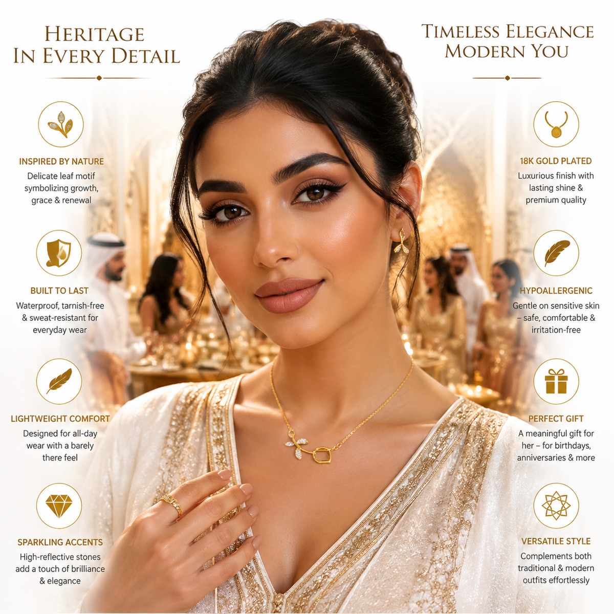 Golden Tulip Pendant Necklace with Zircon Accents