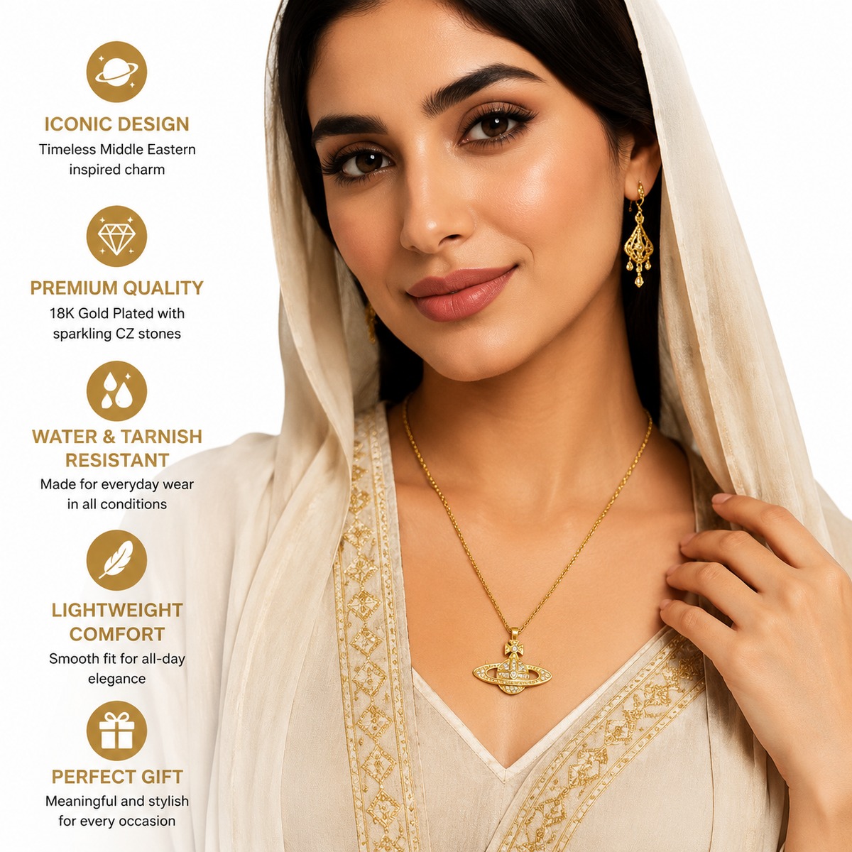 Gold Saturn Pendant Necklace