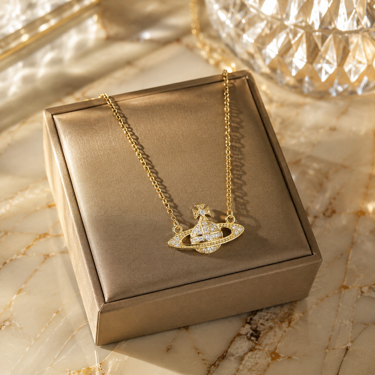 Gold Saturn Pendant Necklace