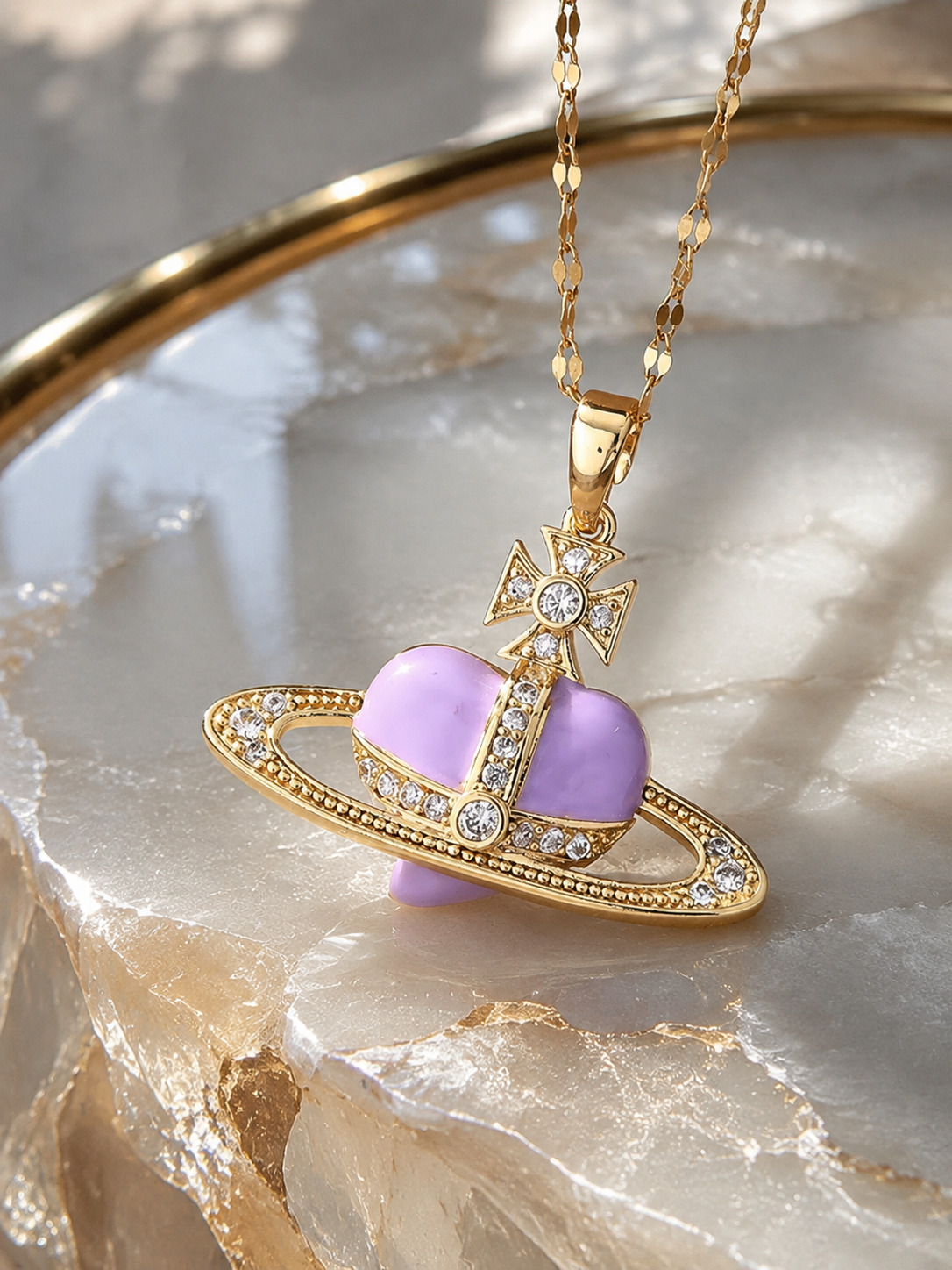 Gold Plated Purple Heart Orb Necklace