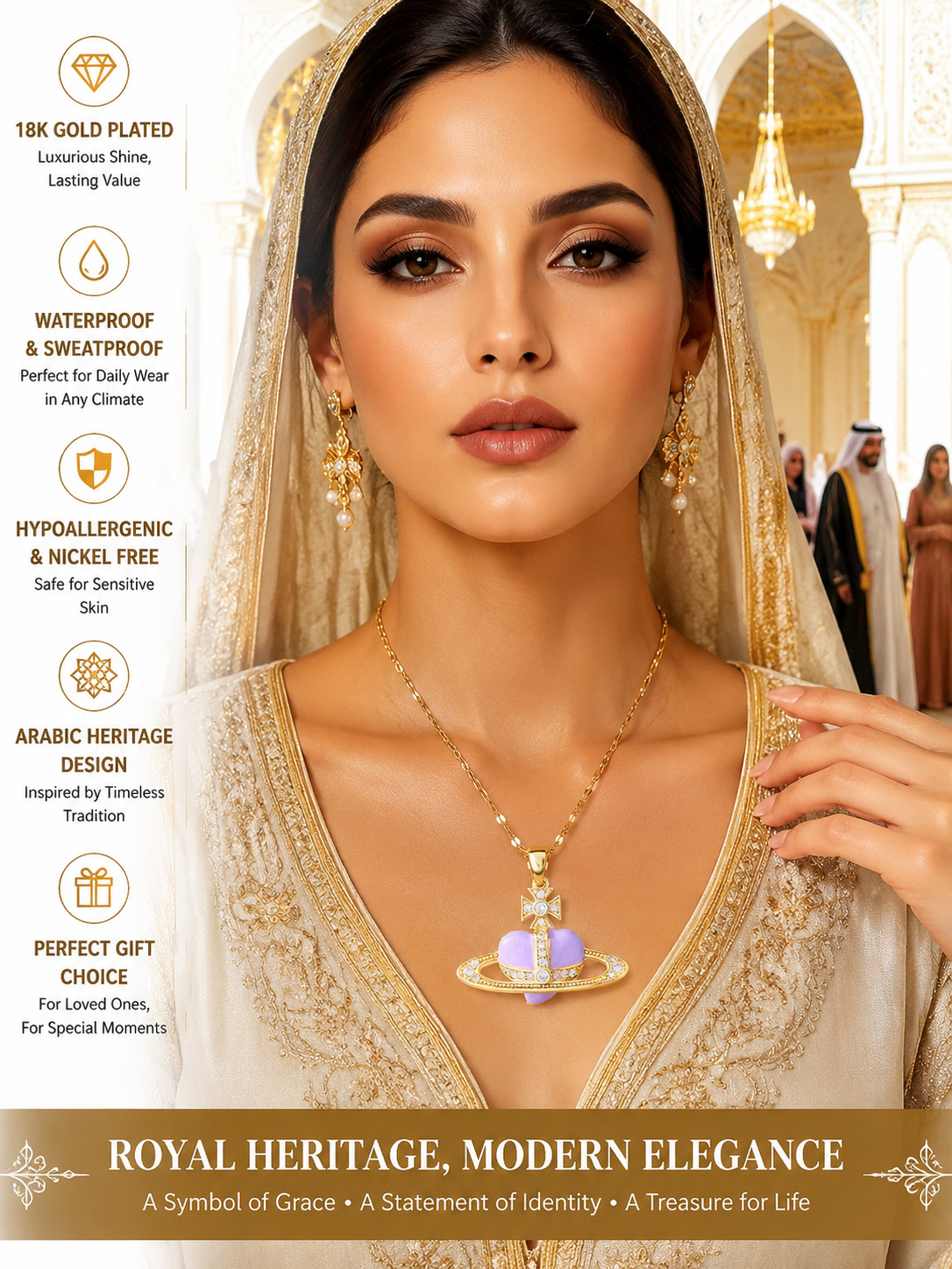 Gold Plated Purple Heart Orb Necklace