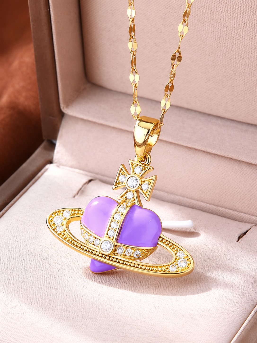 Gold Plated Purple Heart Orb Necklace
