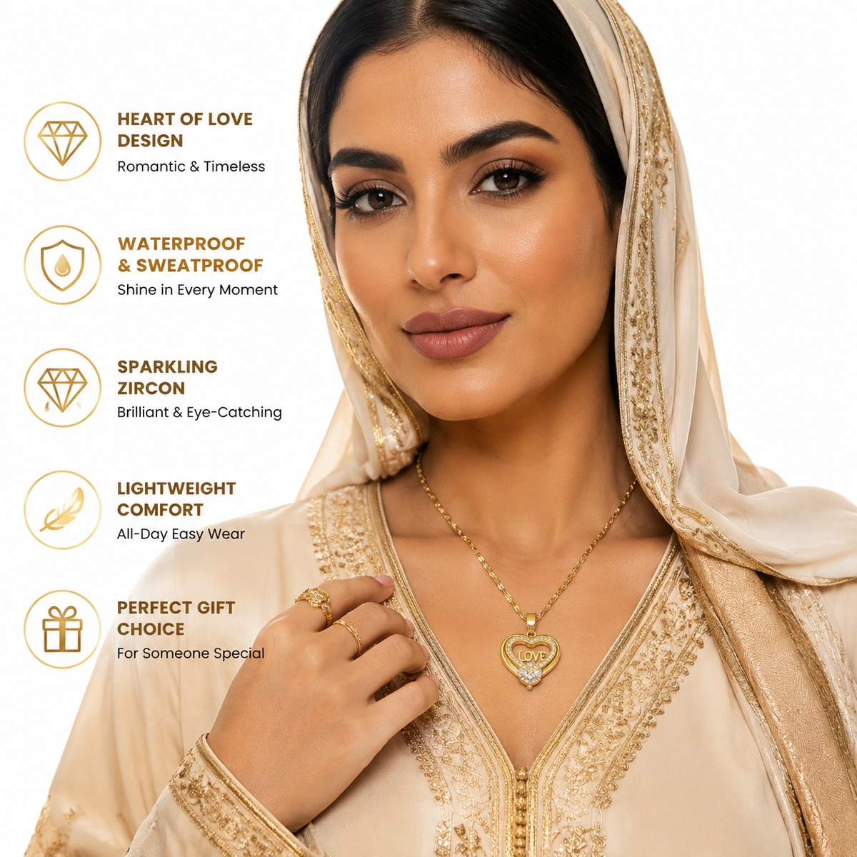 Gold Heart Love Pendant Necklace with Zircon