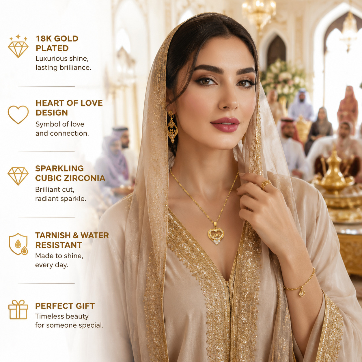Gold Heart Love Pendant Necklace with Zircon