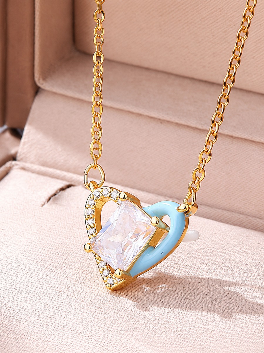 Celestial Blue Double Heart Necklace with Blue Crystal