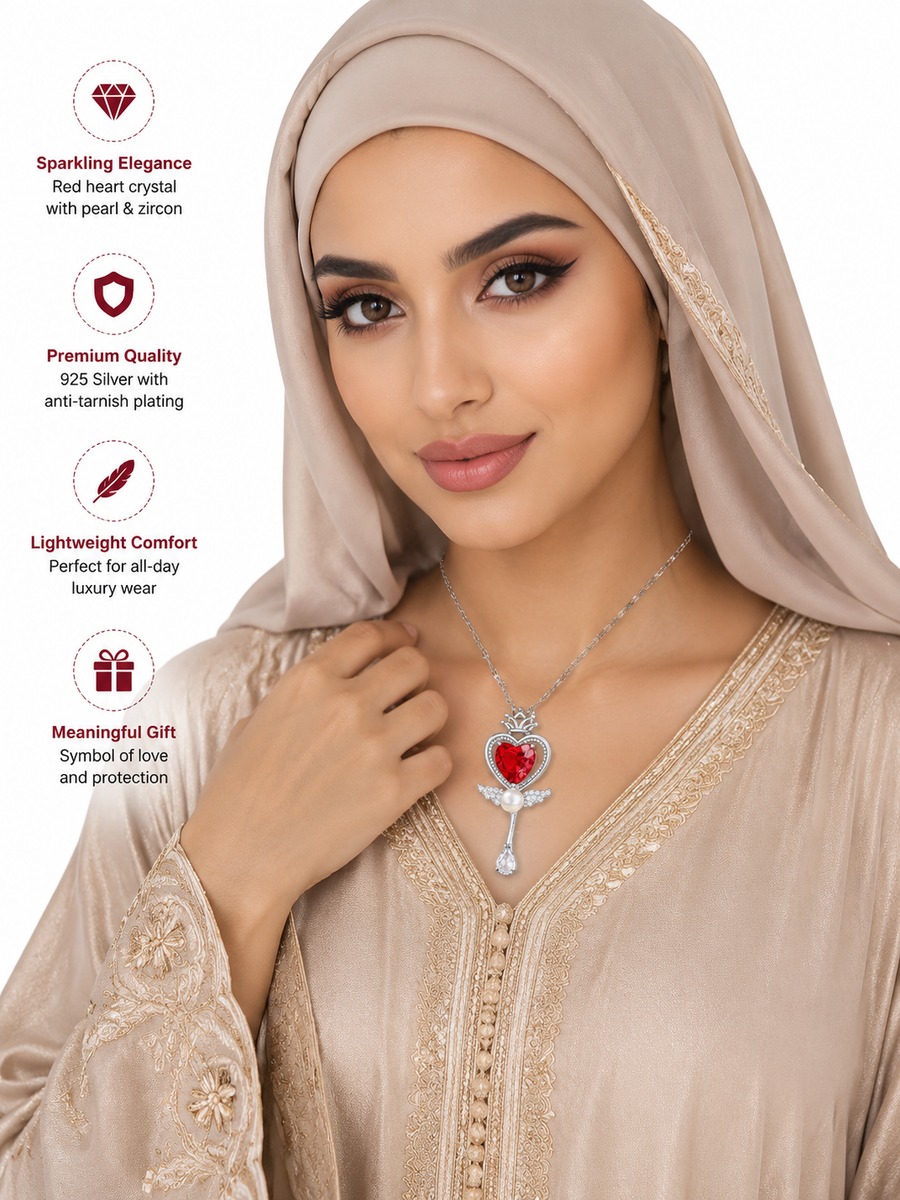 Red Heart and Moon Pendant Necklace