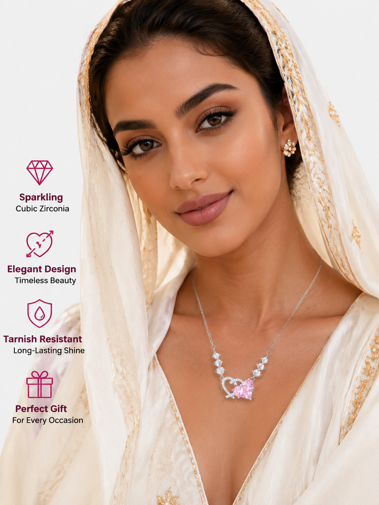 Pink Heart and Zirconia Necklace