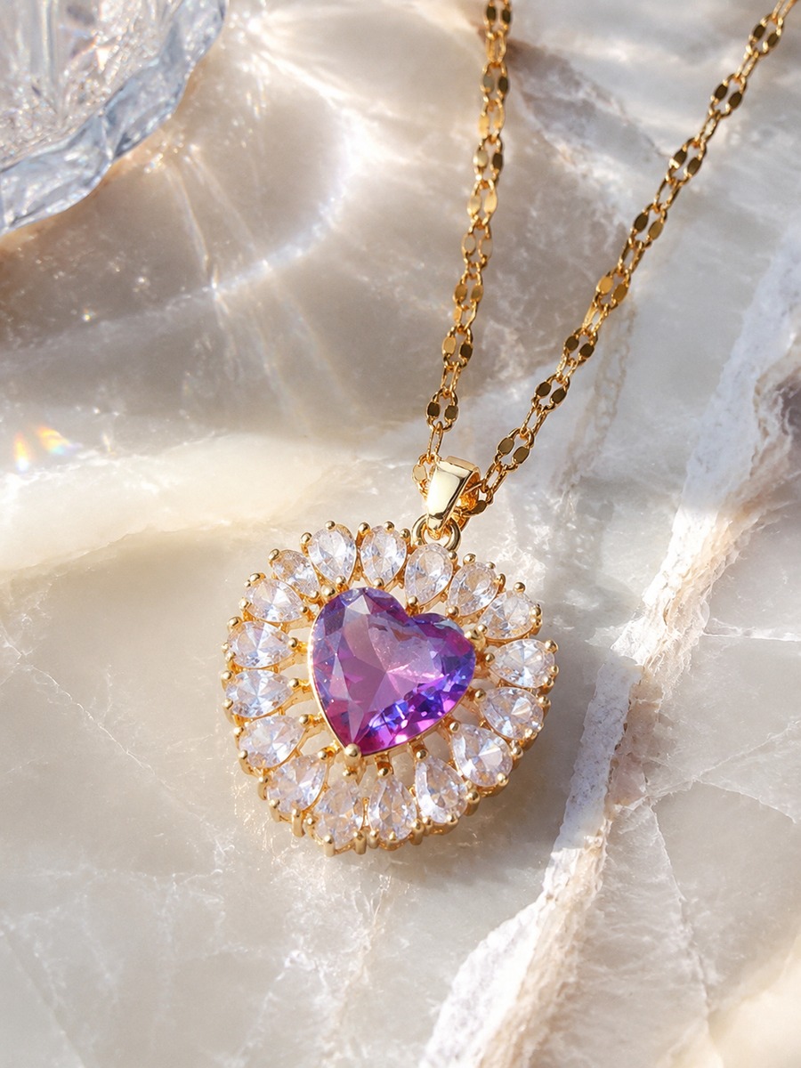 Amethyst Purple Heart Necklace