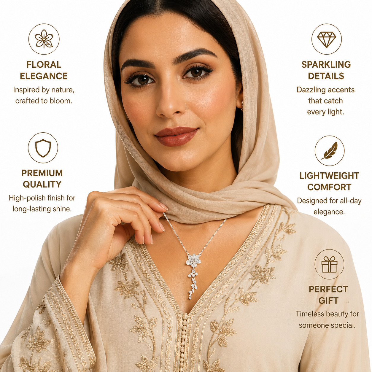 Silver Floral Crystal Drop Necklace