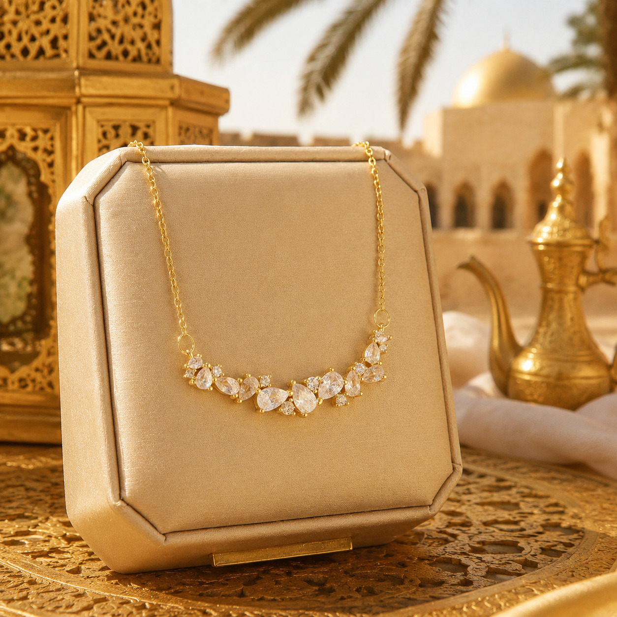Gold Plated Zirconia Crescent Necklace