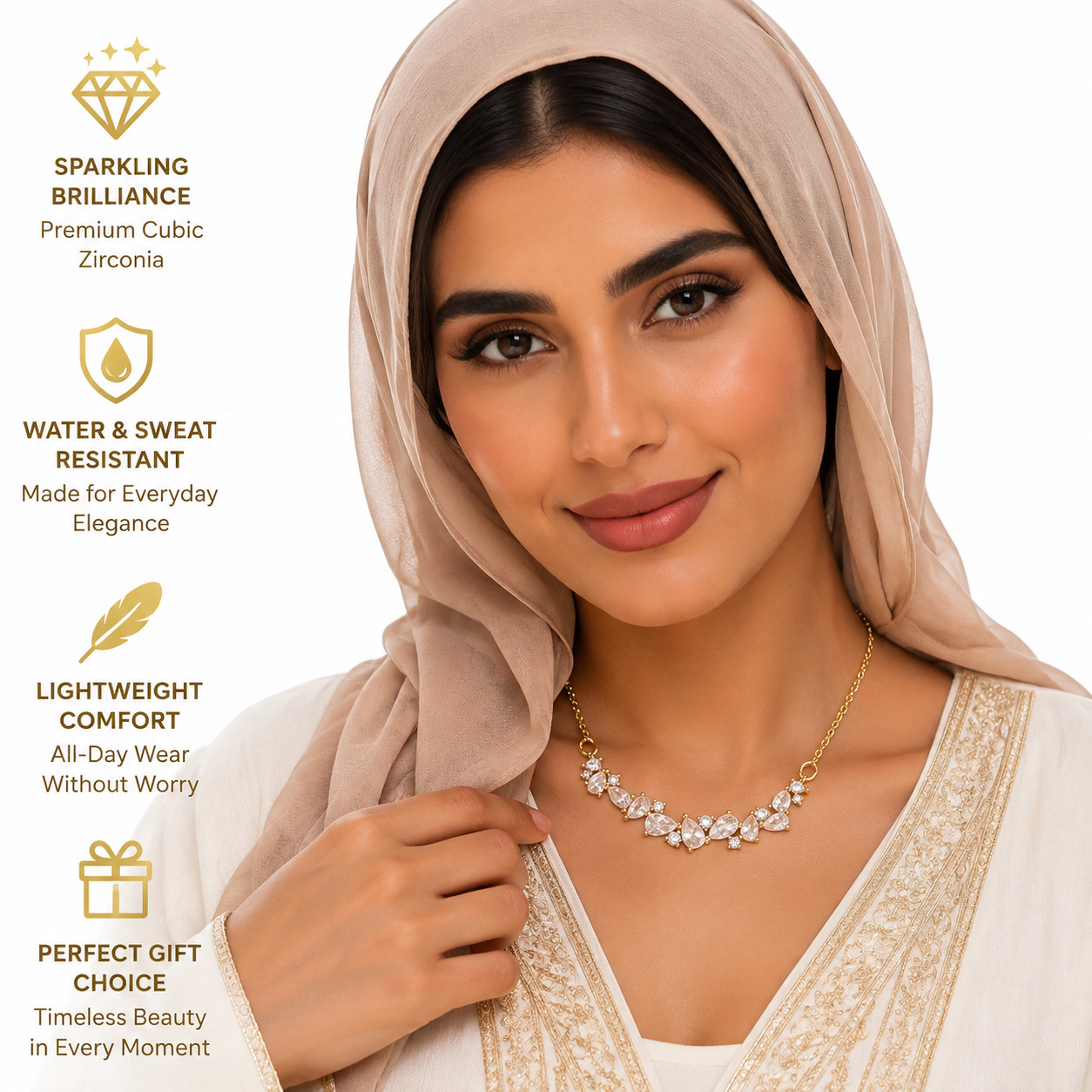 Gold Plated Zirconia Crescent Necklace