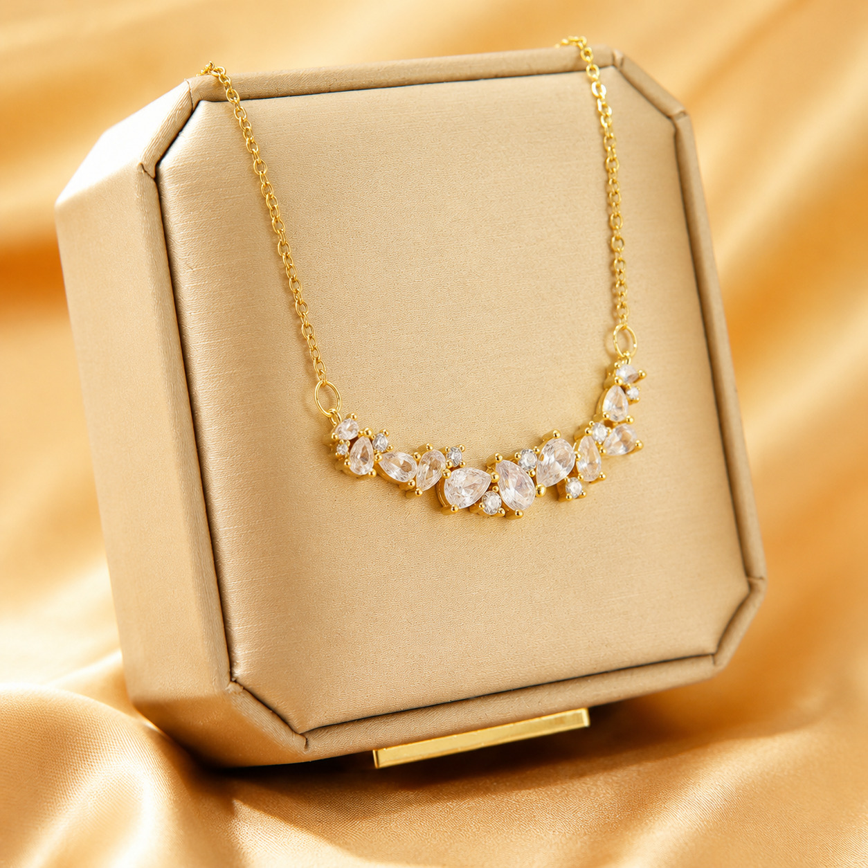 Gold Plated Zirconia Crescent Necklace