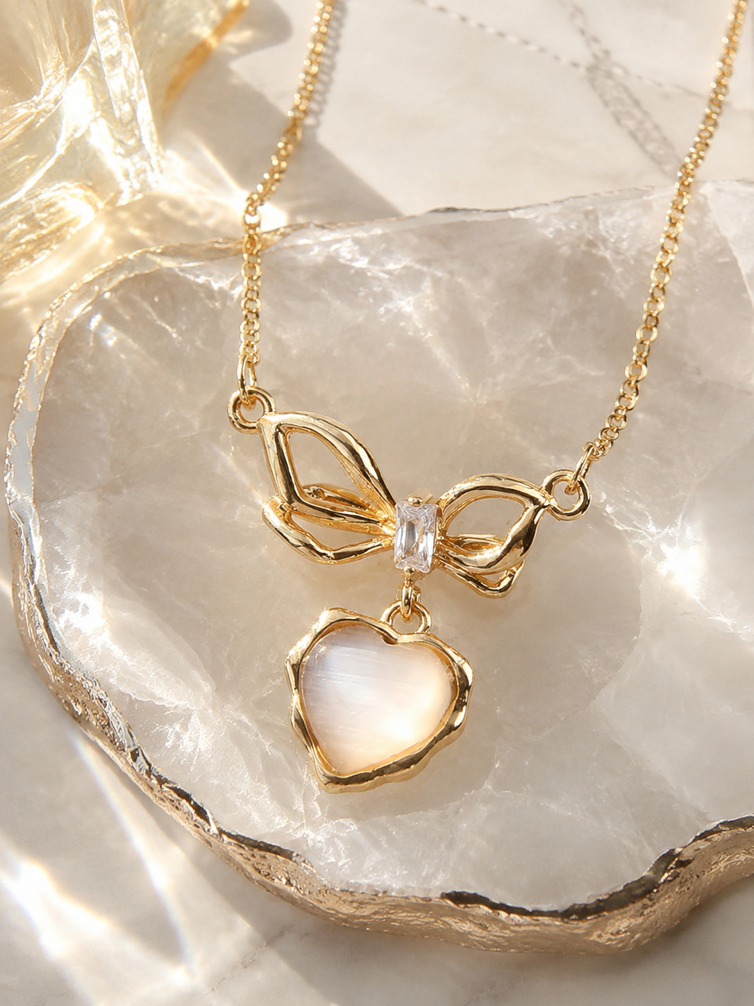 Bow Heart Pendant Necklace