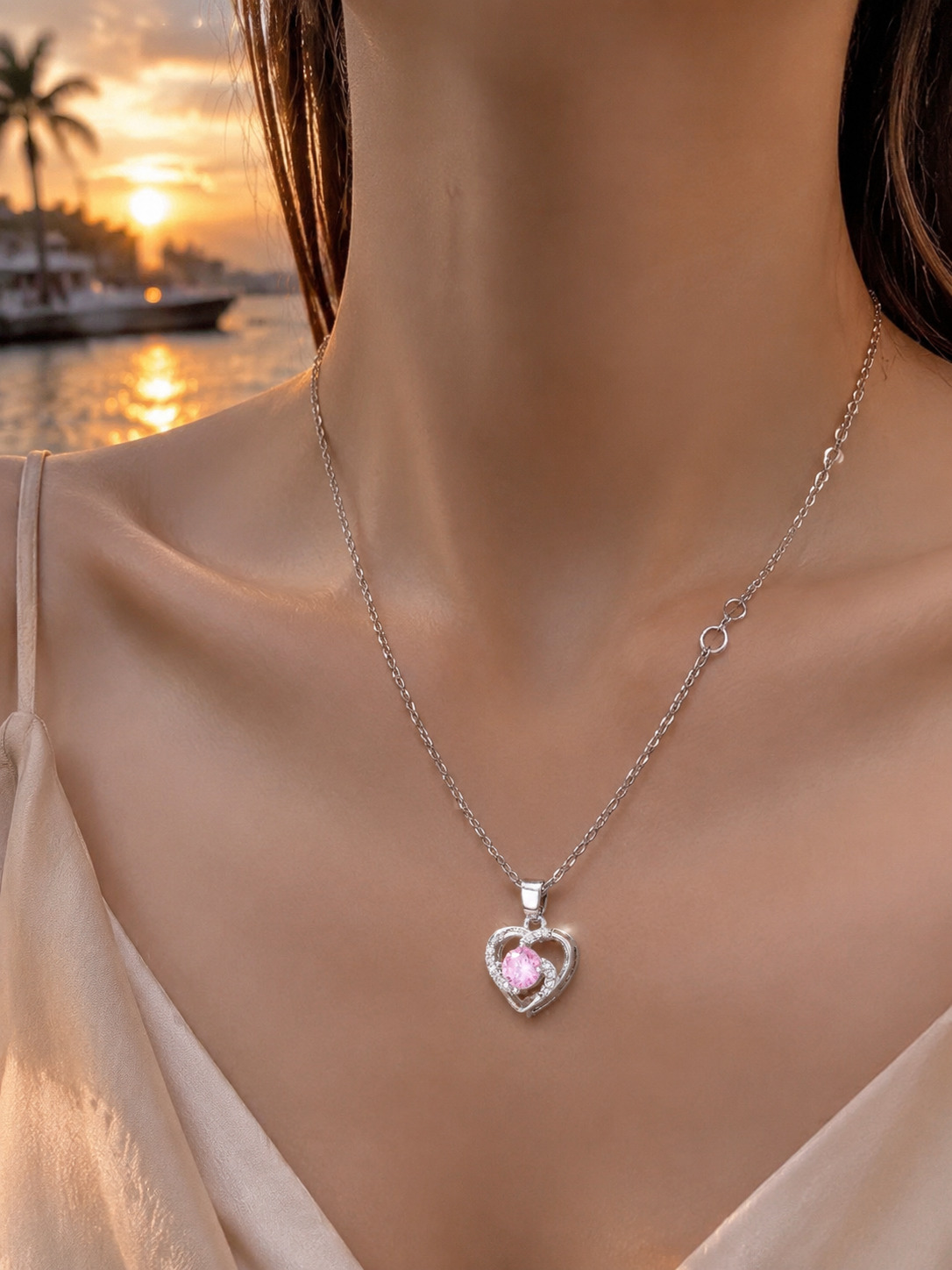 Pink Heart Pendant Necklace