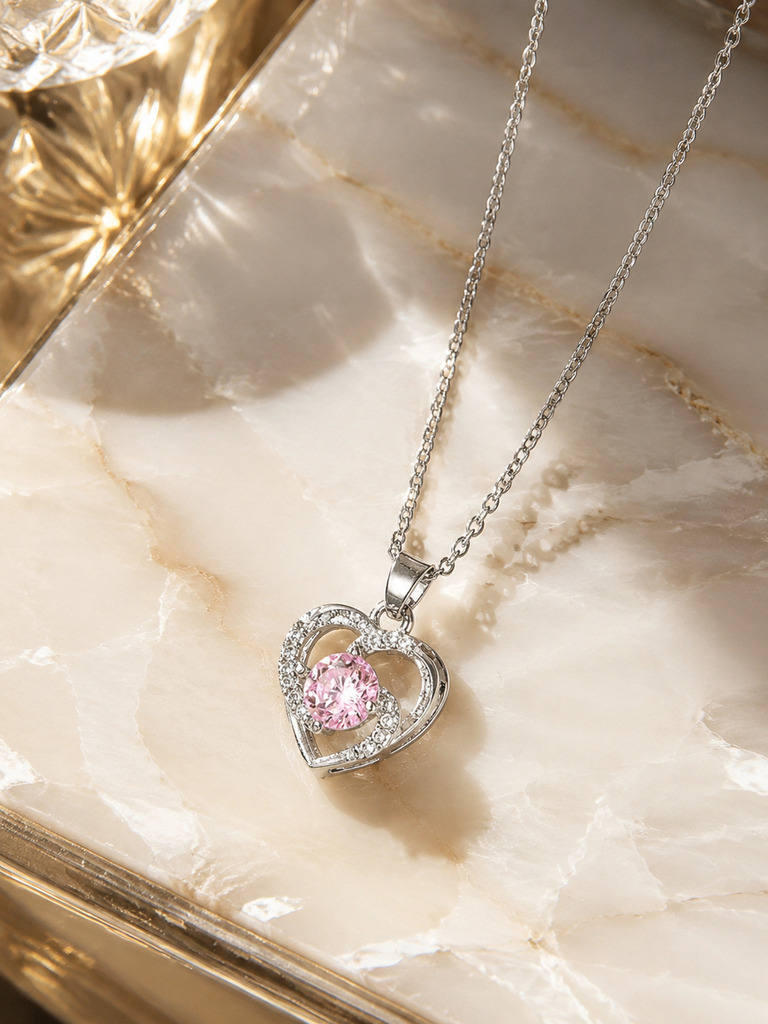 Pink Heart Pendant Necklace