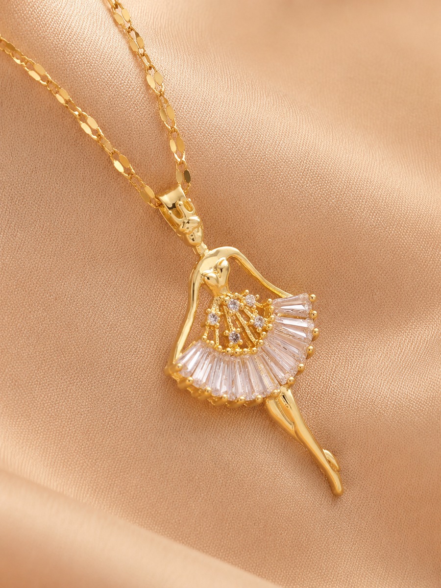 Ballerina Pendant Necklace with White Zirconia