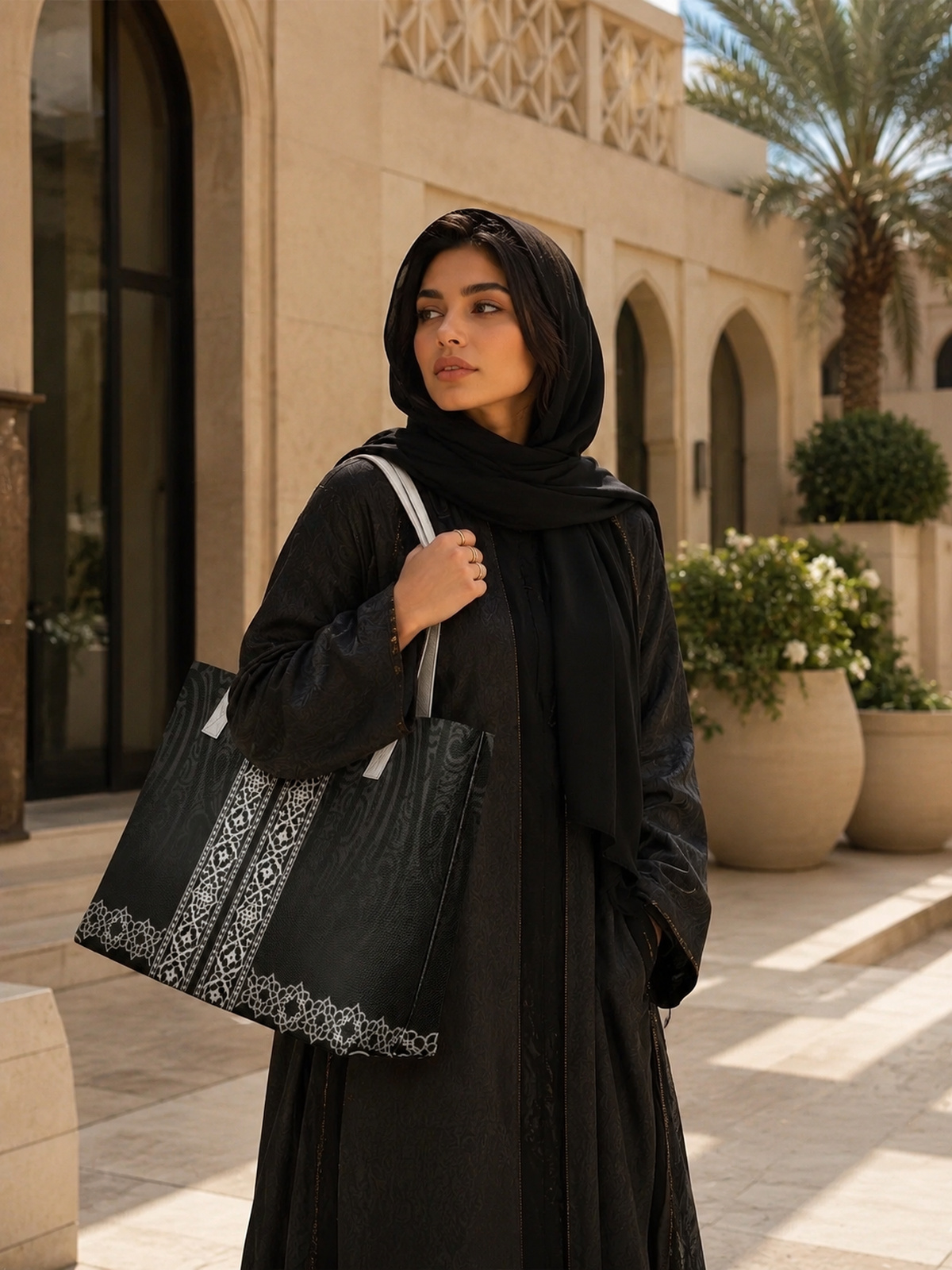 حقيبة كتف مطبوعة سوداء