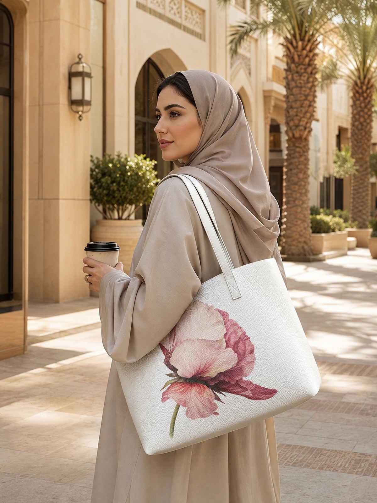 حقيبة كتف مطبوعة بيضاء