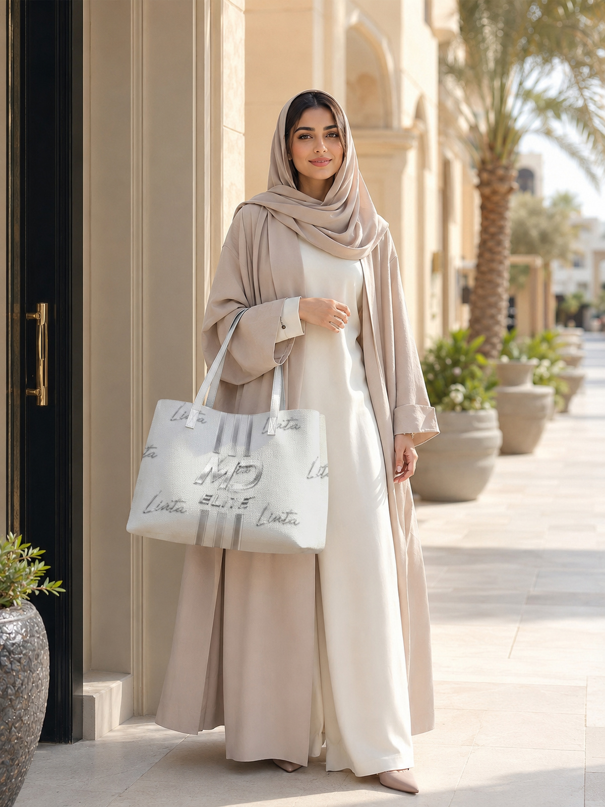 حقيبة كتف بشعار الماركة بيضاء