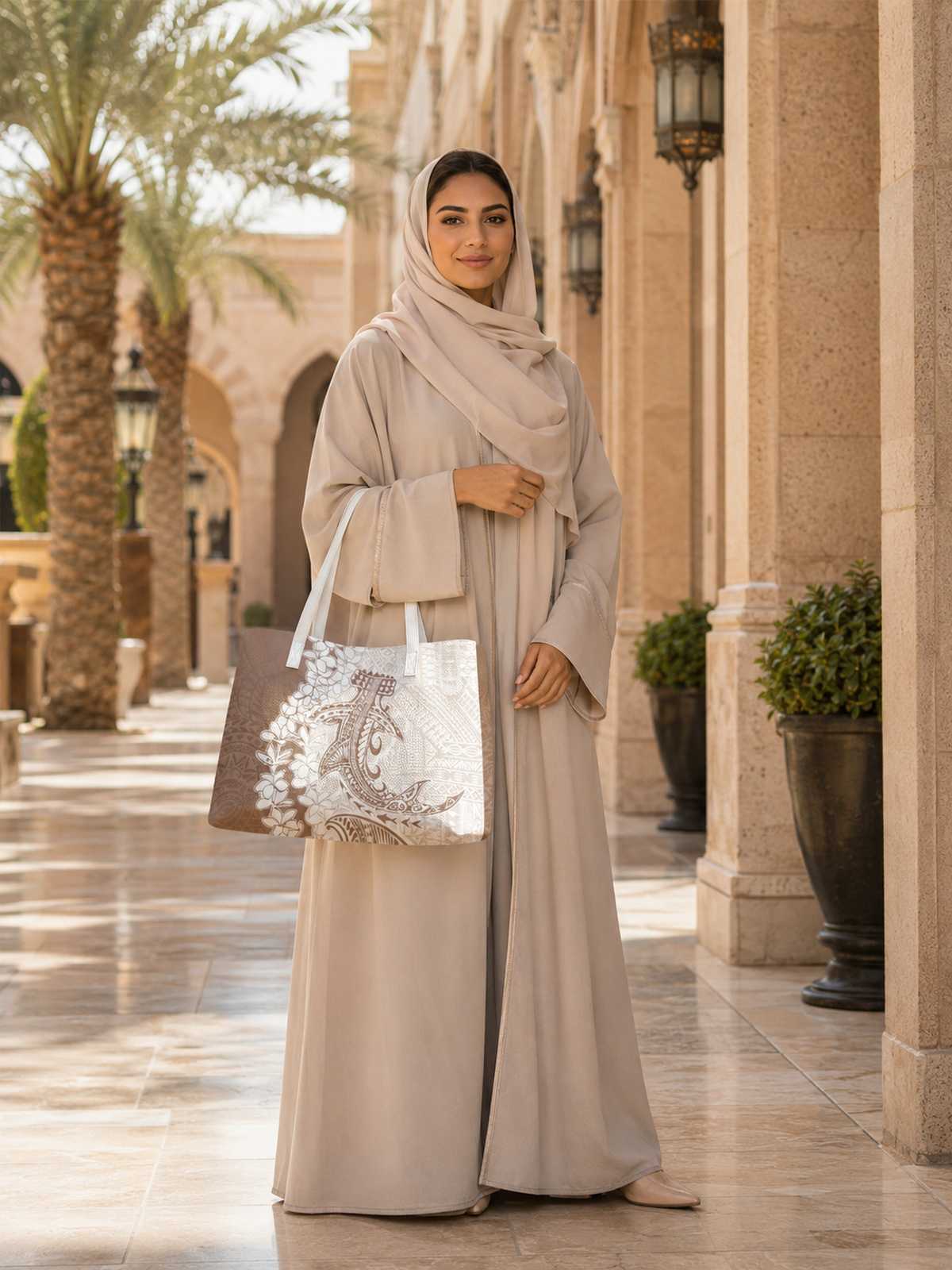 Khaki Printed Tote 