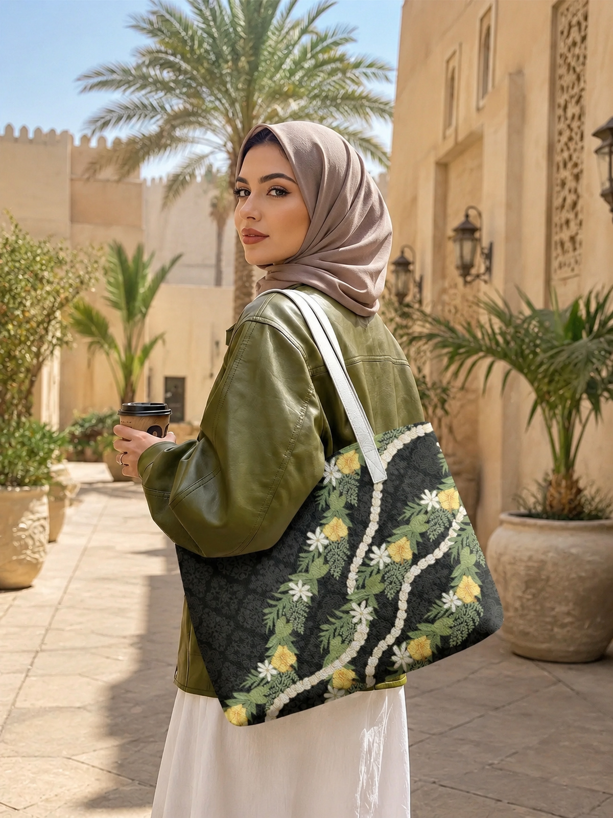 Black Embroidered Shoulder Bag 