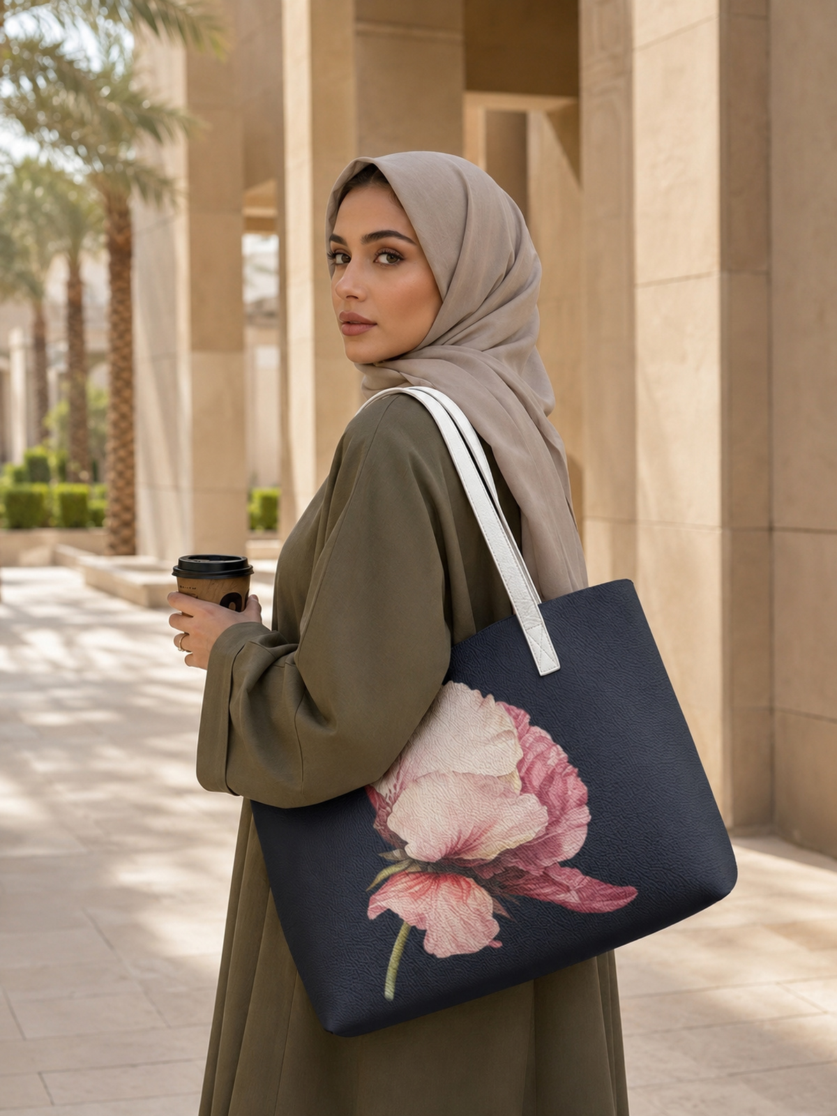 حقيبة كتف مطبوعة سوداء