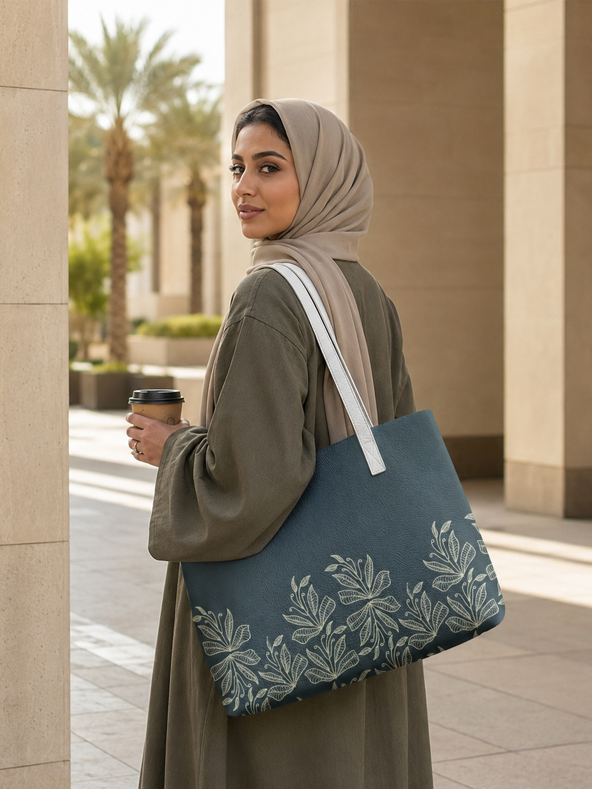 Dark Blue Printed Tote 