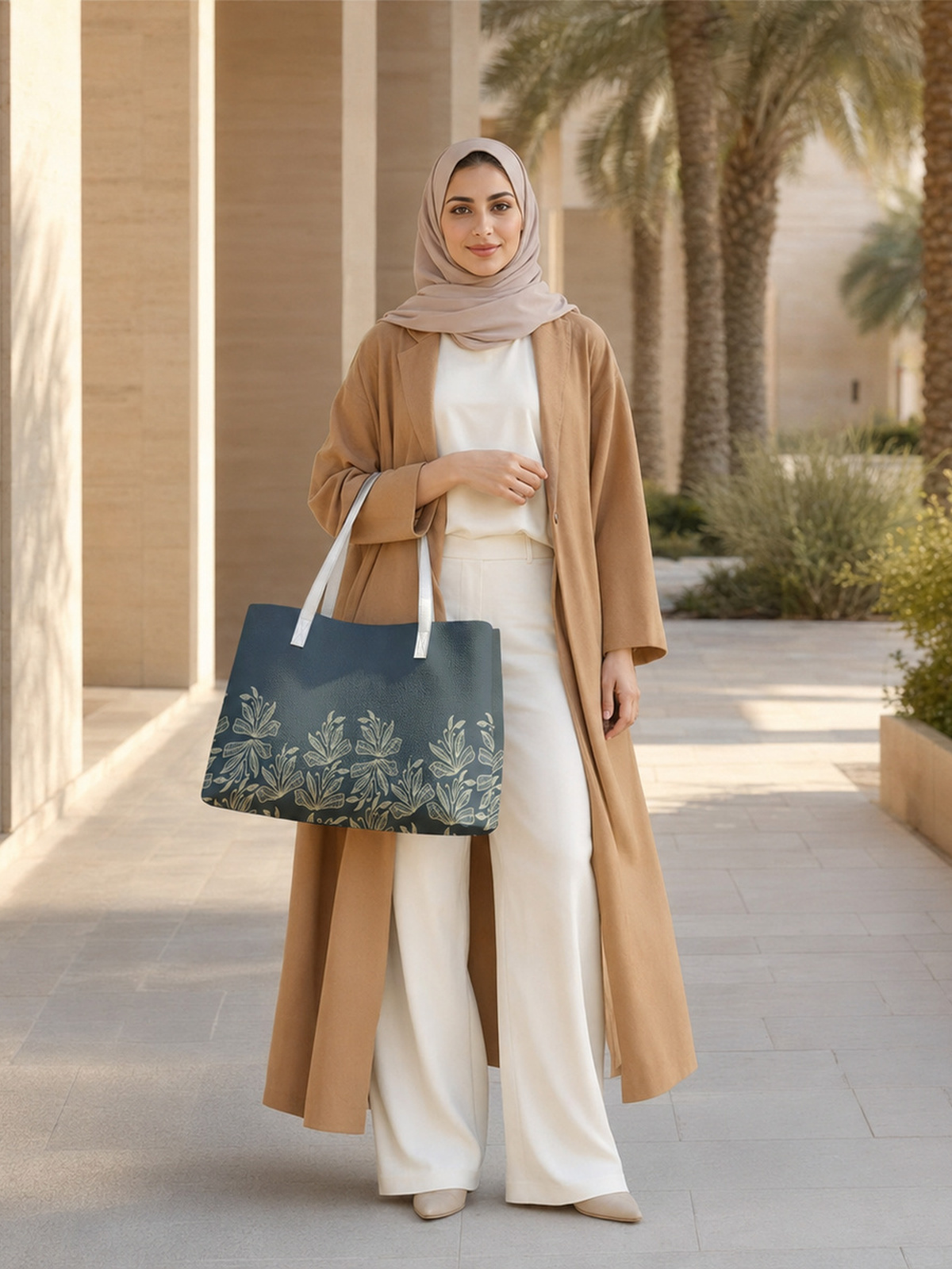 Dark Blue Printed Tote 