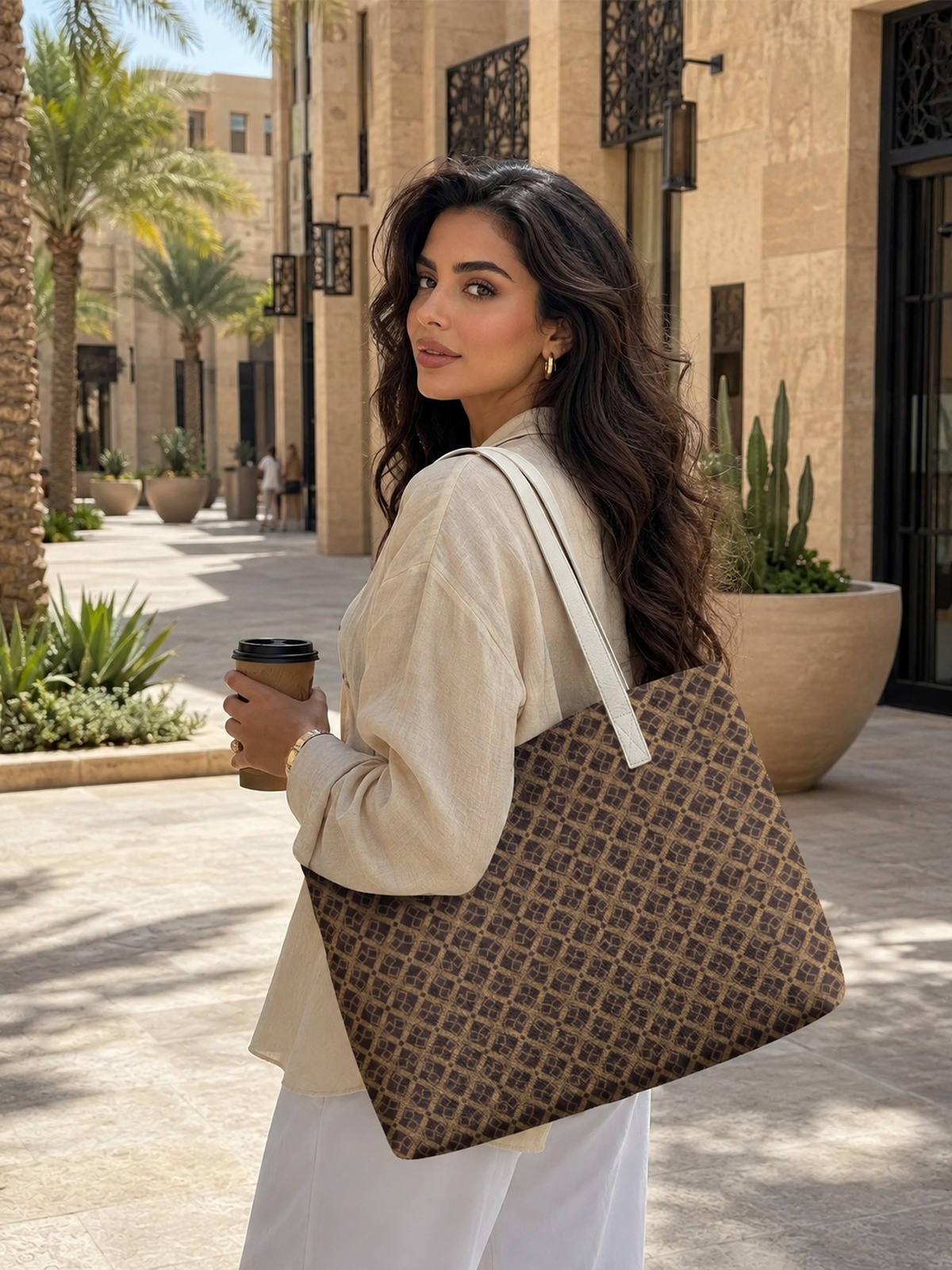 حقيبة توت مطبوعة بنية