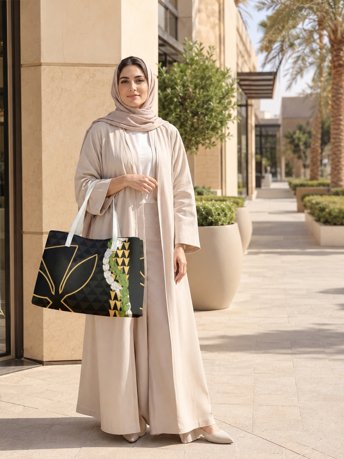 حقيبة كتف بطبعة جرافيك سوداء