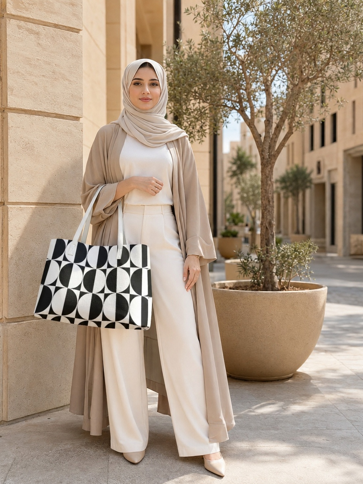 حقيبة كتف بطبعة جرافيك سوداء
