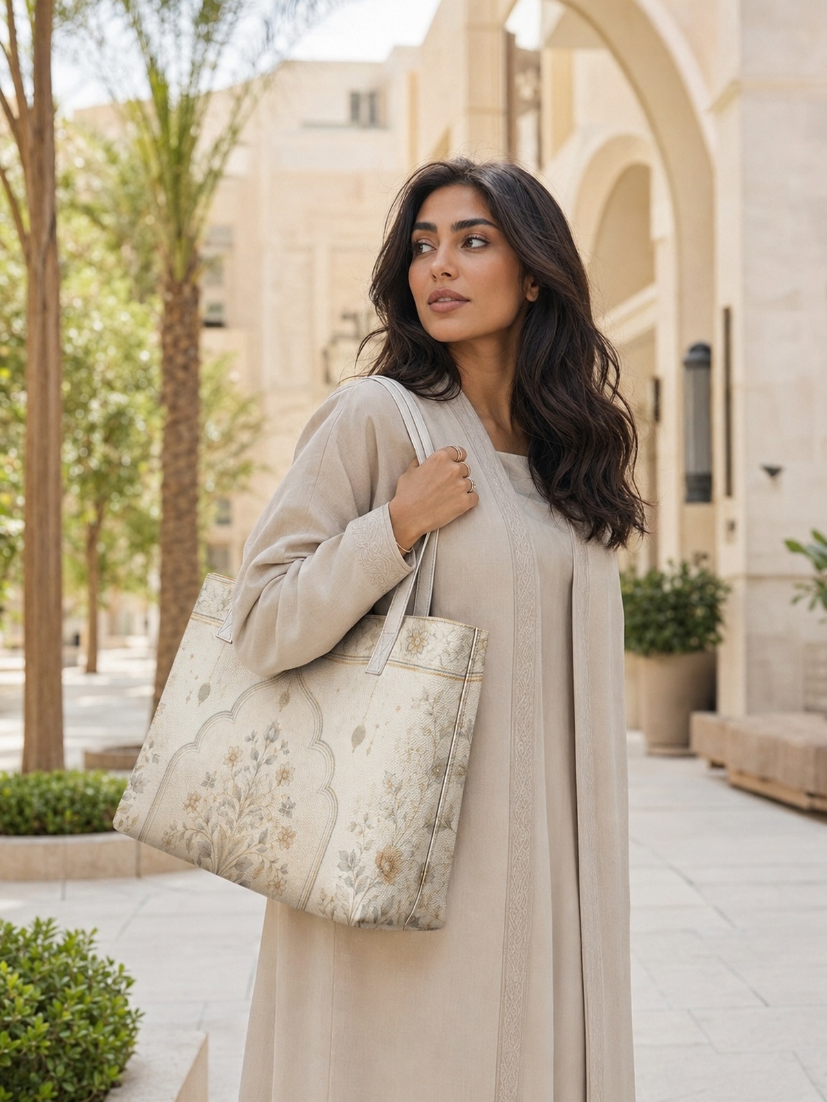 Cream Printed Shoulder Bag 