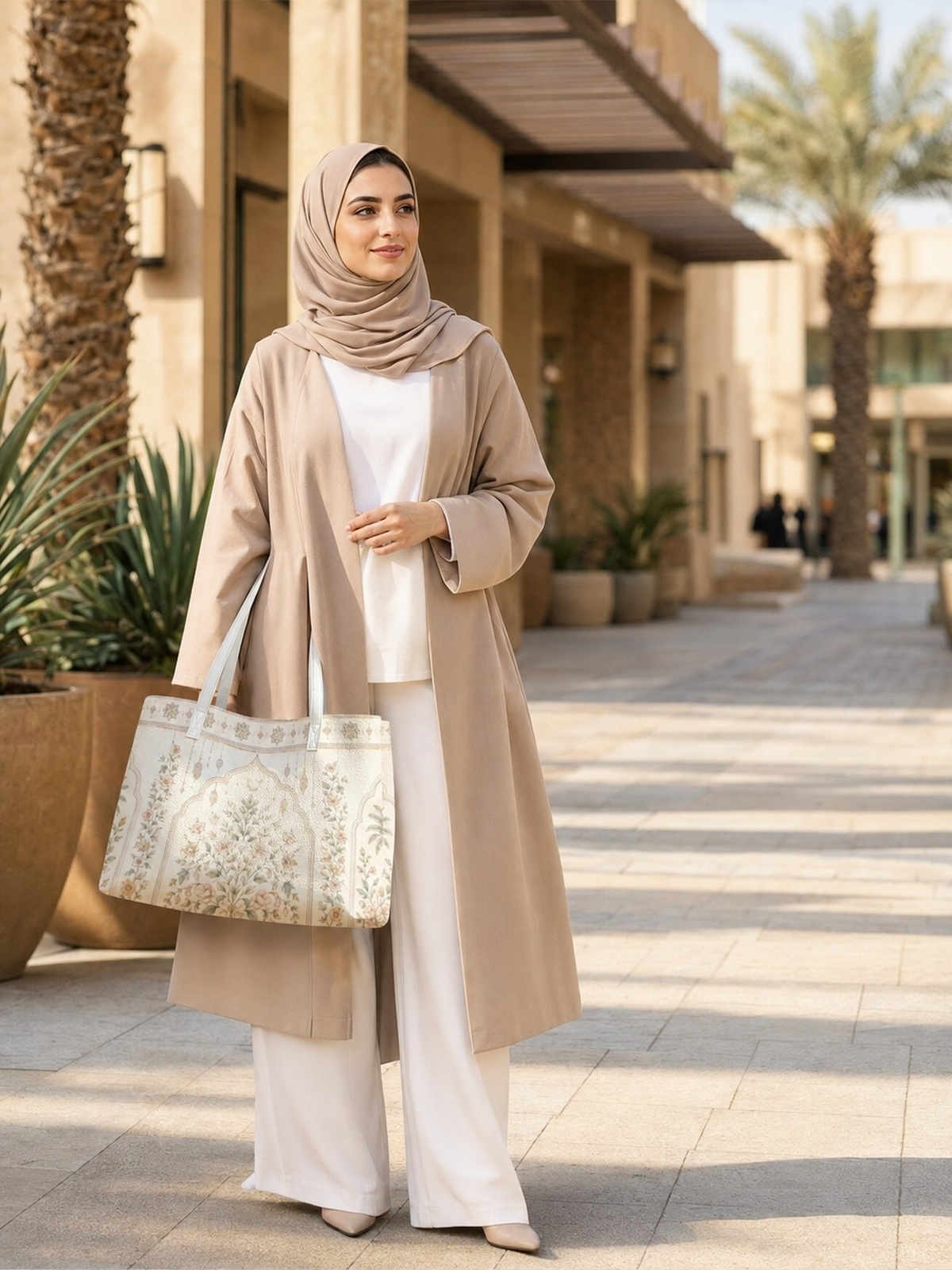 حقيبة توت مطبوعة كريمية