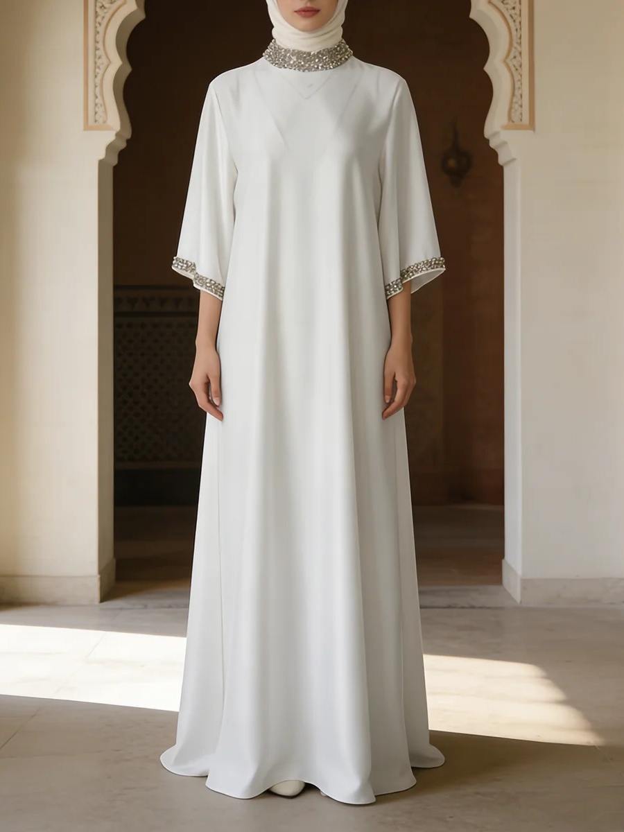 Embellished Detail High Neck A-Line Maxi Dress