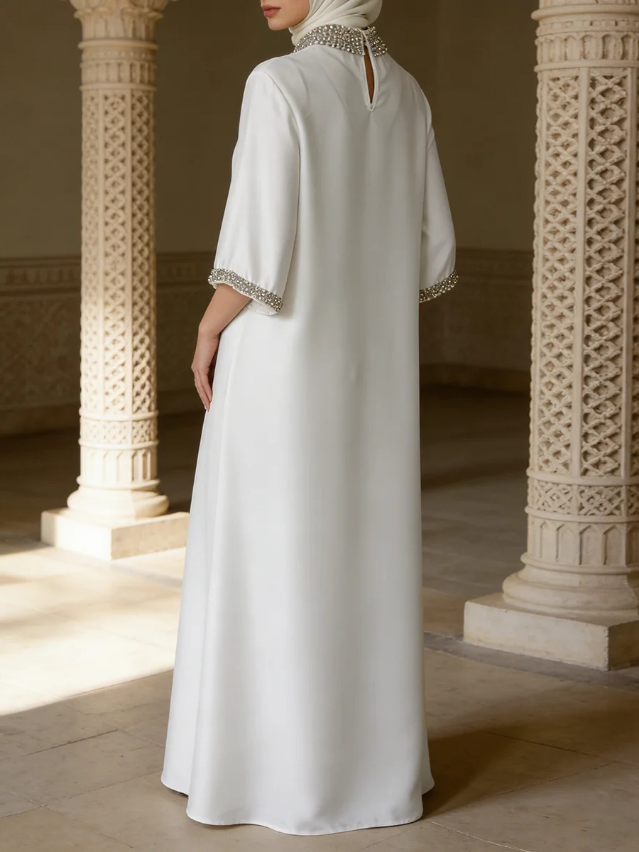 Embellished Detail High Neck A-Line Maxi Dress