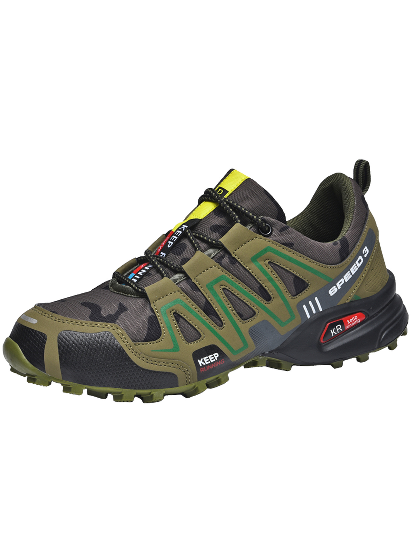 Men Olive Camo Trail Running Sneakers - Speed 3